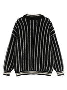 Striped Drop Shoulder Polo Neck Front Sweater