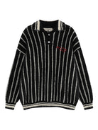 Striped Drop Shoulder Polo Neck Front Sweater