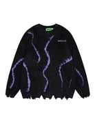 Men's Letter Embroidered Distressed Hole Casual Knit Sweater