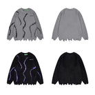 Men's Letter Embroidered Distressed Hole Casual Knit Sweater