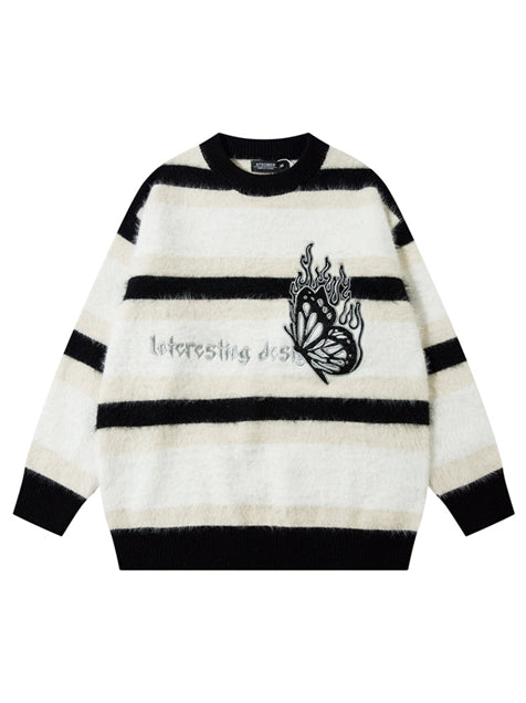 Men's Casual Colorblock Butterfly Striped Sweater