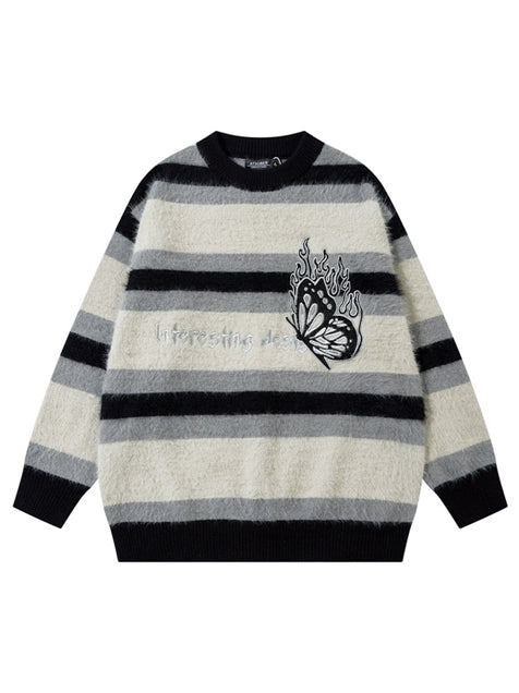 Men's Casual Colorblock Butterfly Striped Sweater