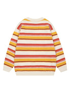 Round Neck Color Block Striped Retro Women Sweater