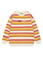 Round Neck Color Block Striped Retro Women Sweater