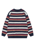 Round Neck Color Block Striped Retro Women Sweater