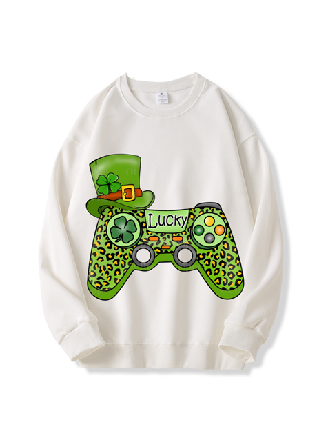 320g Green Saint Patrick Game Printed Cotton Sweatshirt for St. Patrick's Day Emma Bridess