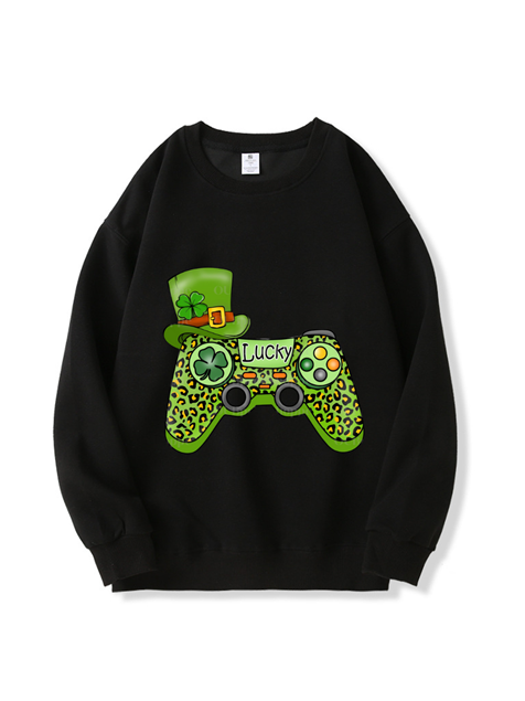 320g Green Saint Patrick Game Printed Cotton Sweatshirt for St. Patrick's Day Emma Bridess