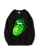 320g Four-leaf Clover Protruding Tongue Printed Cotton Sweatshirt for St. Patrick's Day Emma Bridess