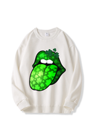 320g Four-leaf Clover Protruding Tongue Printed Cotton Sweatshirt for St. Patrick's Day Emma Bridess