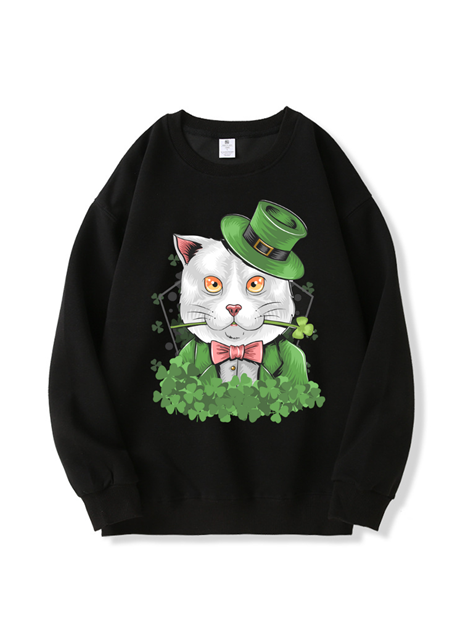 320g Gentle Cat Printed Cotton Sweatshirt for St. Patrick's Day Emma Bridess