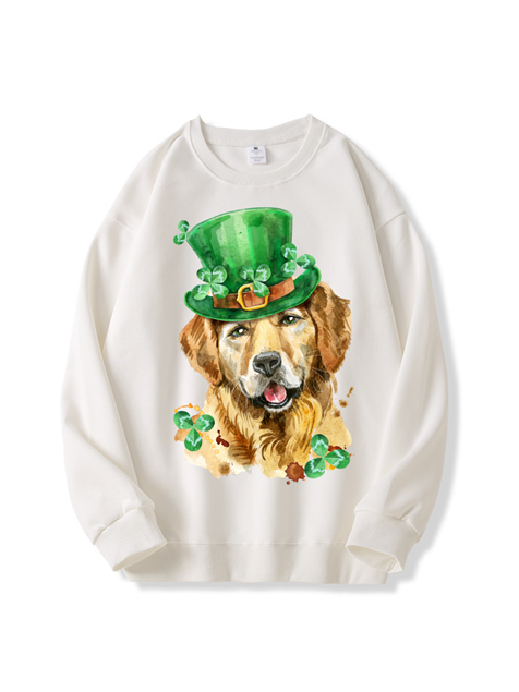 320g Golden Retriever Printed Cotton Sweatshirt for St. Patrick's Day Emma Bridess