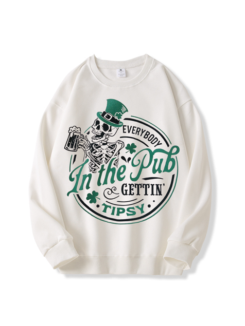 320g Beer Skull Printed Cotton Sweatshirt for St. Patrick's Day Emma Bridess