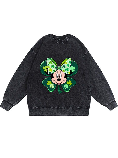 350g Minnie Printed Cotton Wash Old Sweatshirt for St. Patrick's Day Emma Bridess