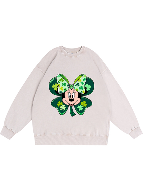 350g Minnie Printed Cotton Wash Old Sweatshirt for St. Patrick's Day Emma Bridess