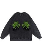 350g Shamrock Printed Cotton Wash Old Sweatshirt for St. Patrick's Day Emma Bridess