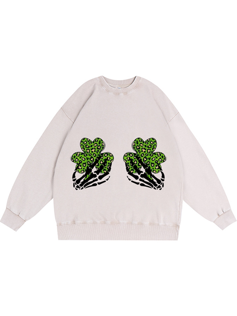 350g Shamrock Printed Cotton Wash Old Sweatshirt for St. Patrick's Day Emma Bridess