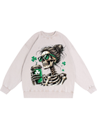 350g Lady Skull Printed Wash Old Cotton Sweatshirt for St. Patrick's Day Emma Bridess