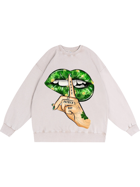 320g Hush Printed Wash Old Cotton Sweatshirt for St. Patrick's Day Emma Bridess