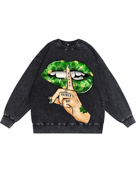 320g Hush Printed Wash Old Cotton Sweatshirt for St. Patrick's Day Emma Bridess