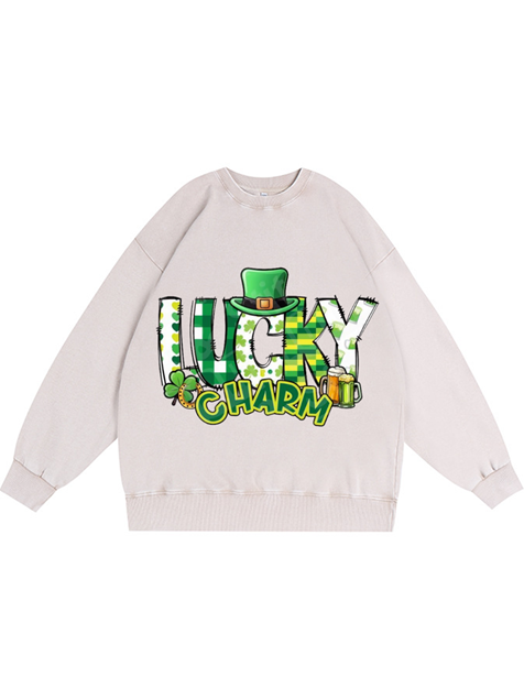 350g Lucky Charm Printed Wash Old Cotton Sweatshirt for St. Patrick's Day Emma Bridess