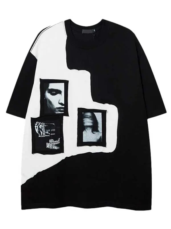 Colorblock Men's Pattern Printed Drop Shoulder T-Shirt - Emma Bridess