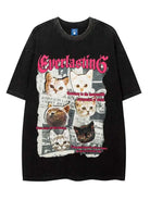 Y2K Washed Vintage Cat Graphic T-shirt - Emma Bridess