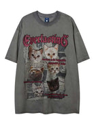 Y2K Washed Vintage Cat Graphic T-shirt - Emma Bridess