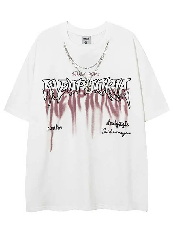 Y2K Letter Graphic Tee With Necklace - Emma Bridess