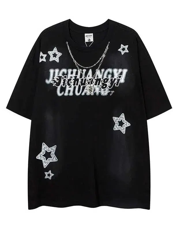 Y2K Letter Star Tee With Necklace