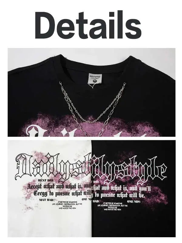 Y2K Gothic Letters Tees With Necklace