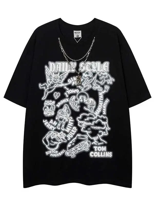 Y2K Angel Graphic Tees With Necklace