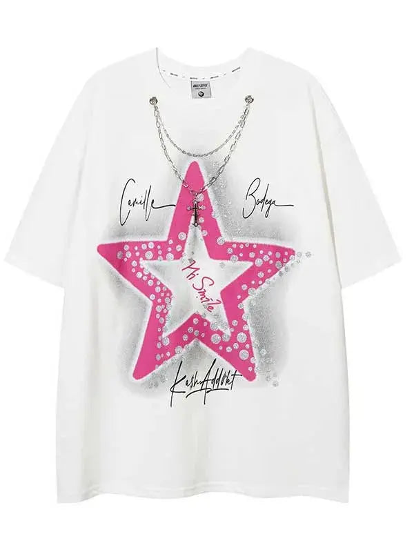 Y2K Star Graphic Tees With Necklace