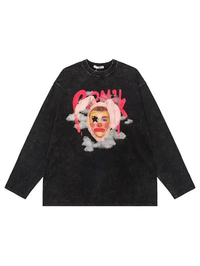 Long Sleeve Clown Graphic T-shirt