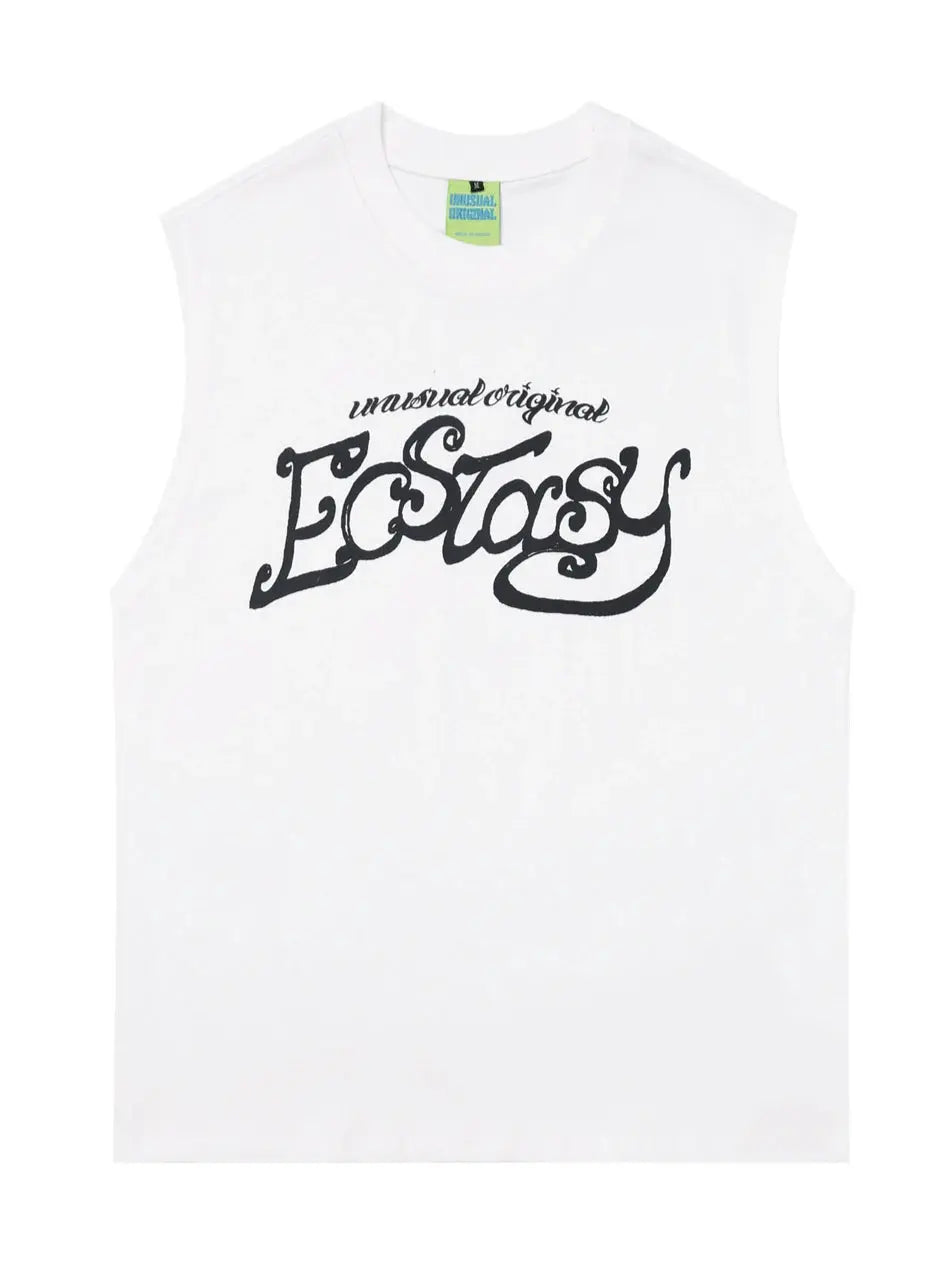 Retro Letter Printed Sleeveless Tee