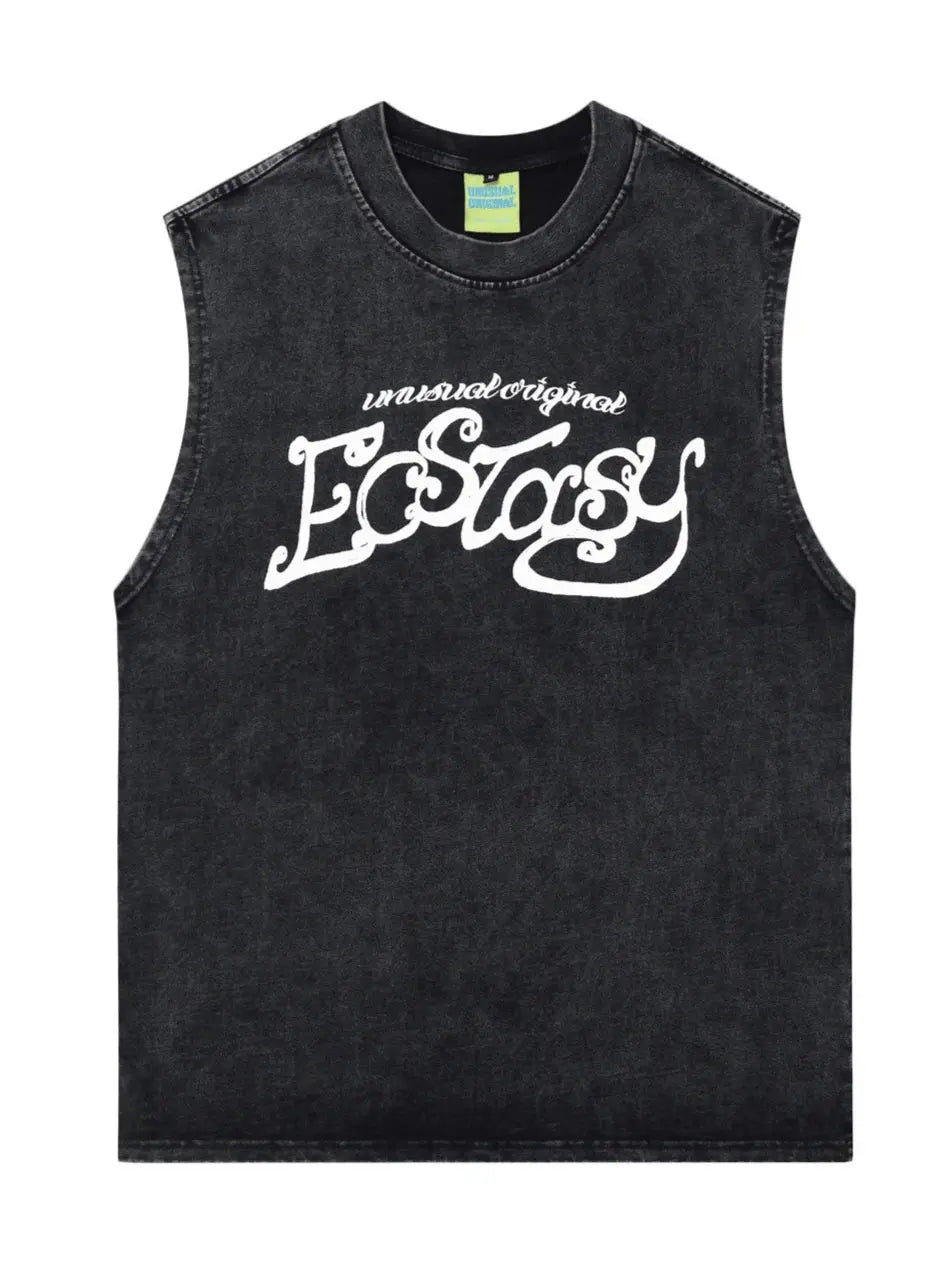 Retro Letter Printed Sleeveless Tee