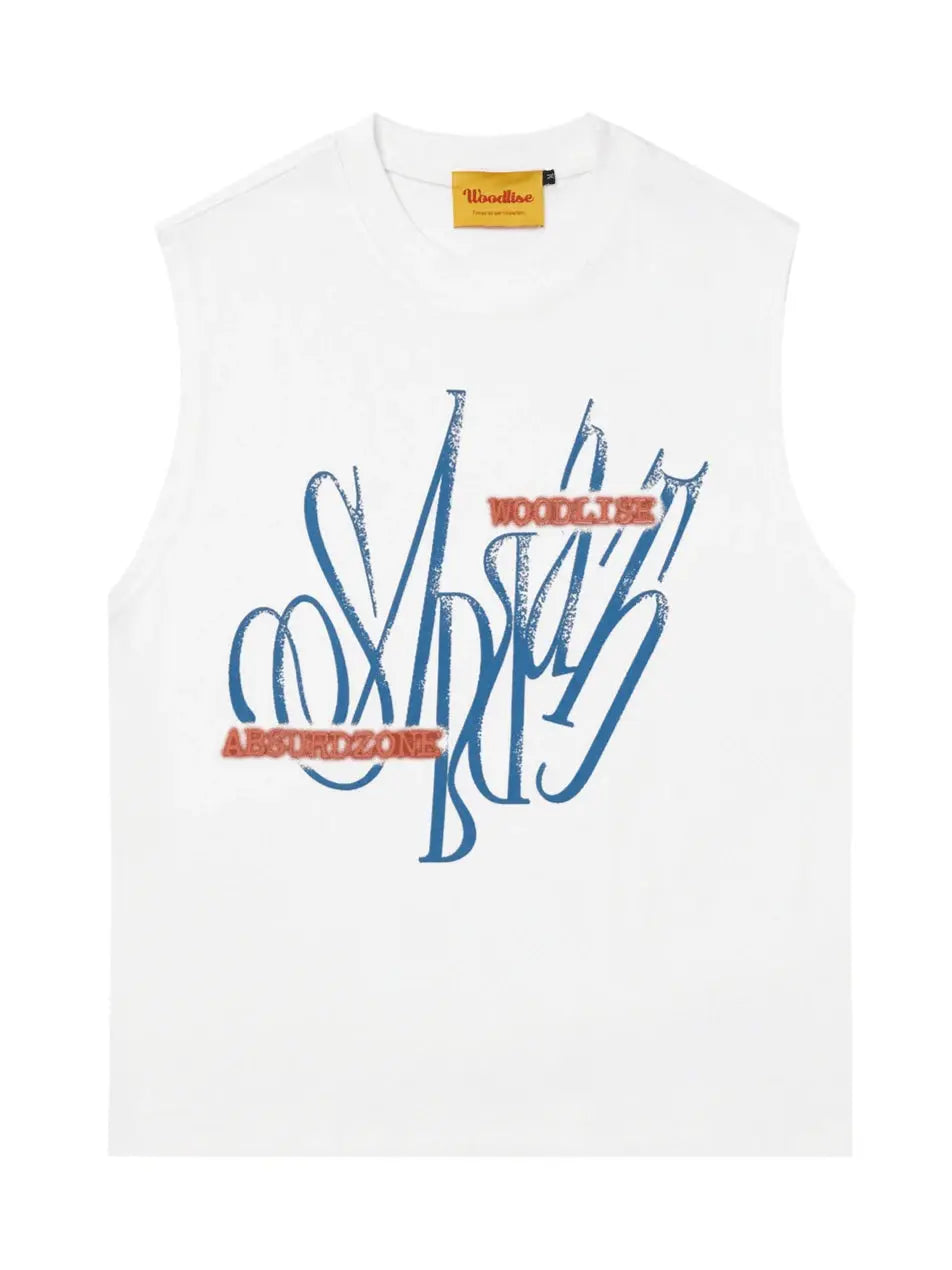 Retro Letter Printed Sleeveless Tee