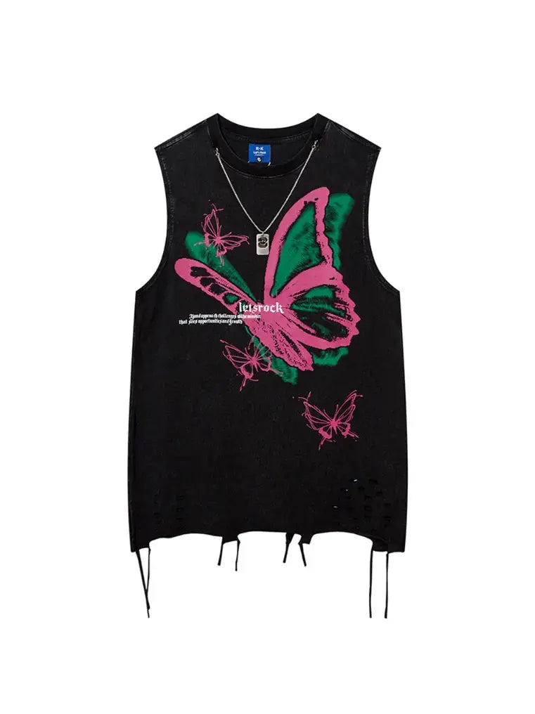 Butterfly Necklace Ripped Vest