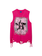 Necklace Ripped Letter Vest Tees