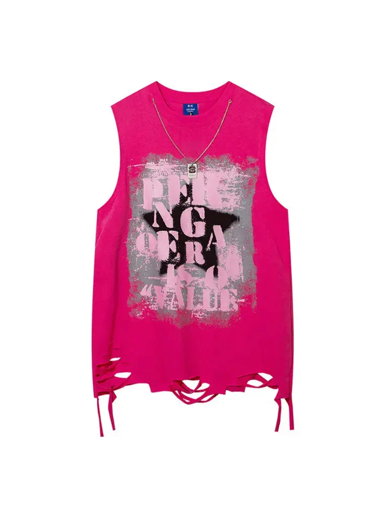 Necklace Ripped Letter Vest Tees