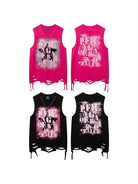 Necklace Ripped Letter Vest Tees