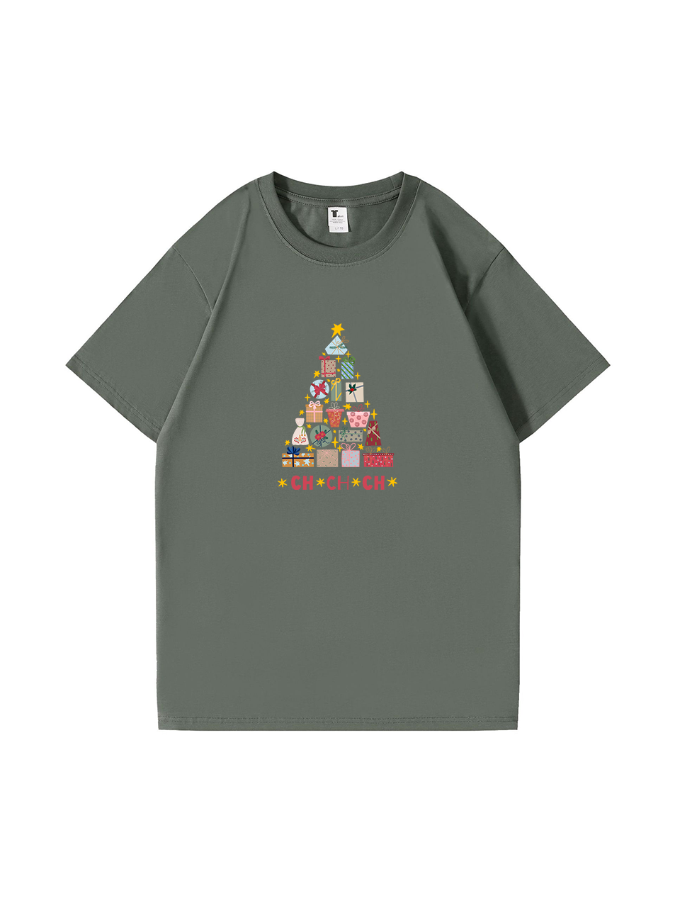 Christmas Tree Printed Cotton T-Shirt 