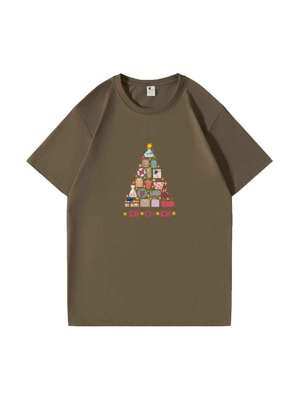 Christmas Tree Printed Cotton T-Shirt 