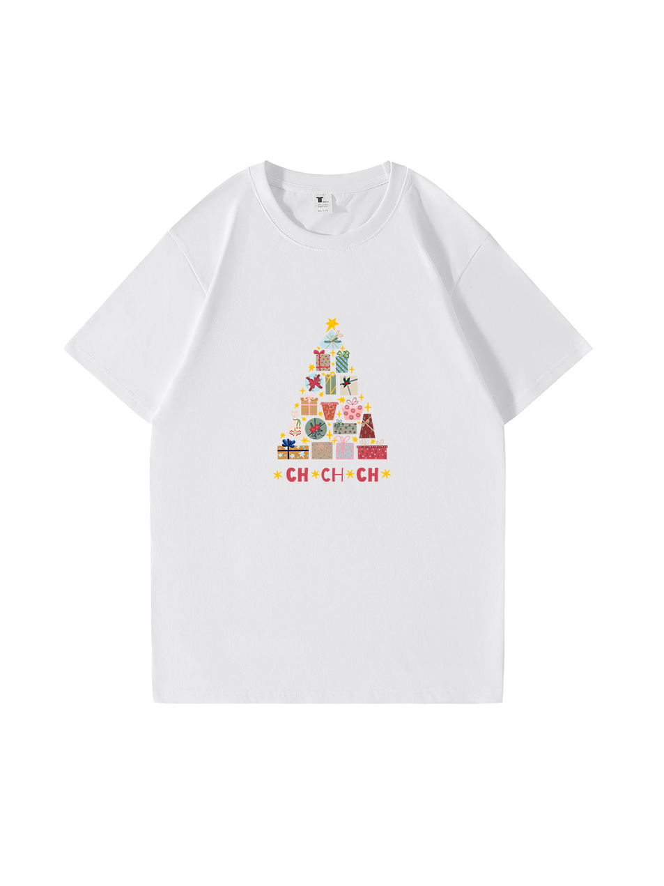 Christmas Tree Printed Cotton T-Shirt