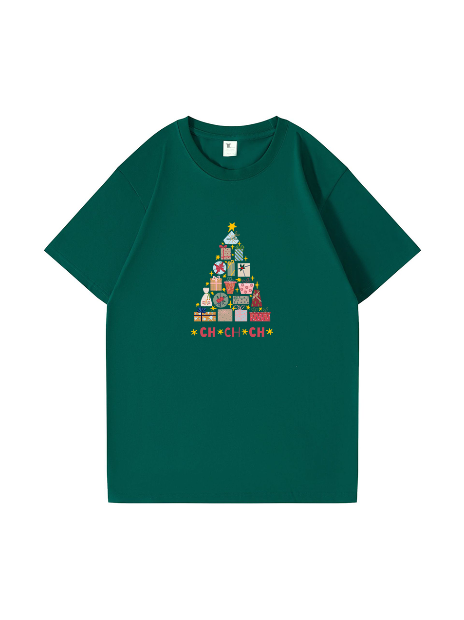 Christmas Tree Printed Cotton T-Shirt