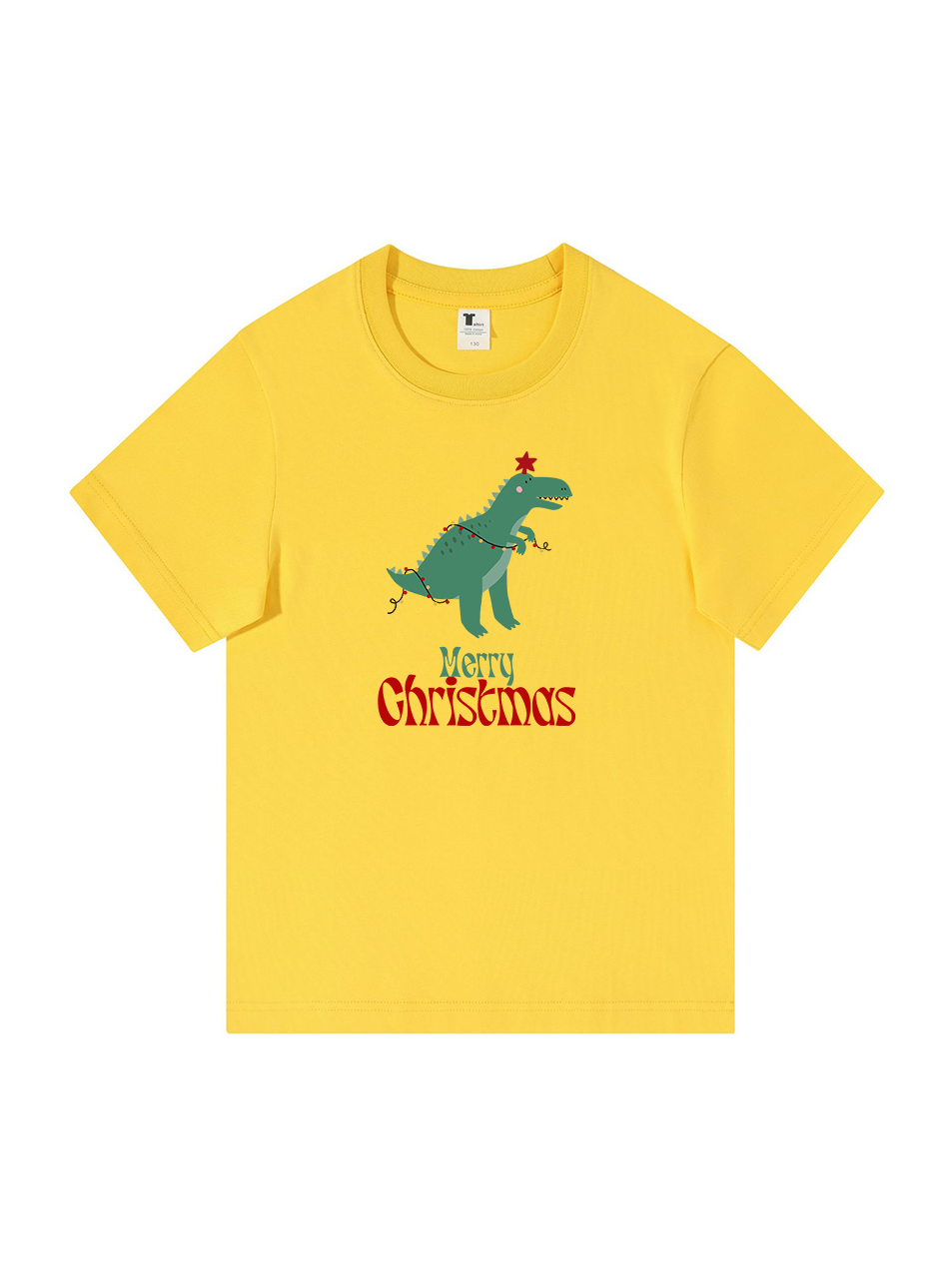 Christmas Dinosaur Printed Cotton T-Shirt 