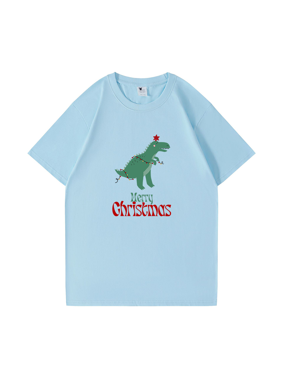 Christmas Dinosaur Printed Cotton T-Shirt 