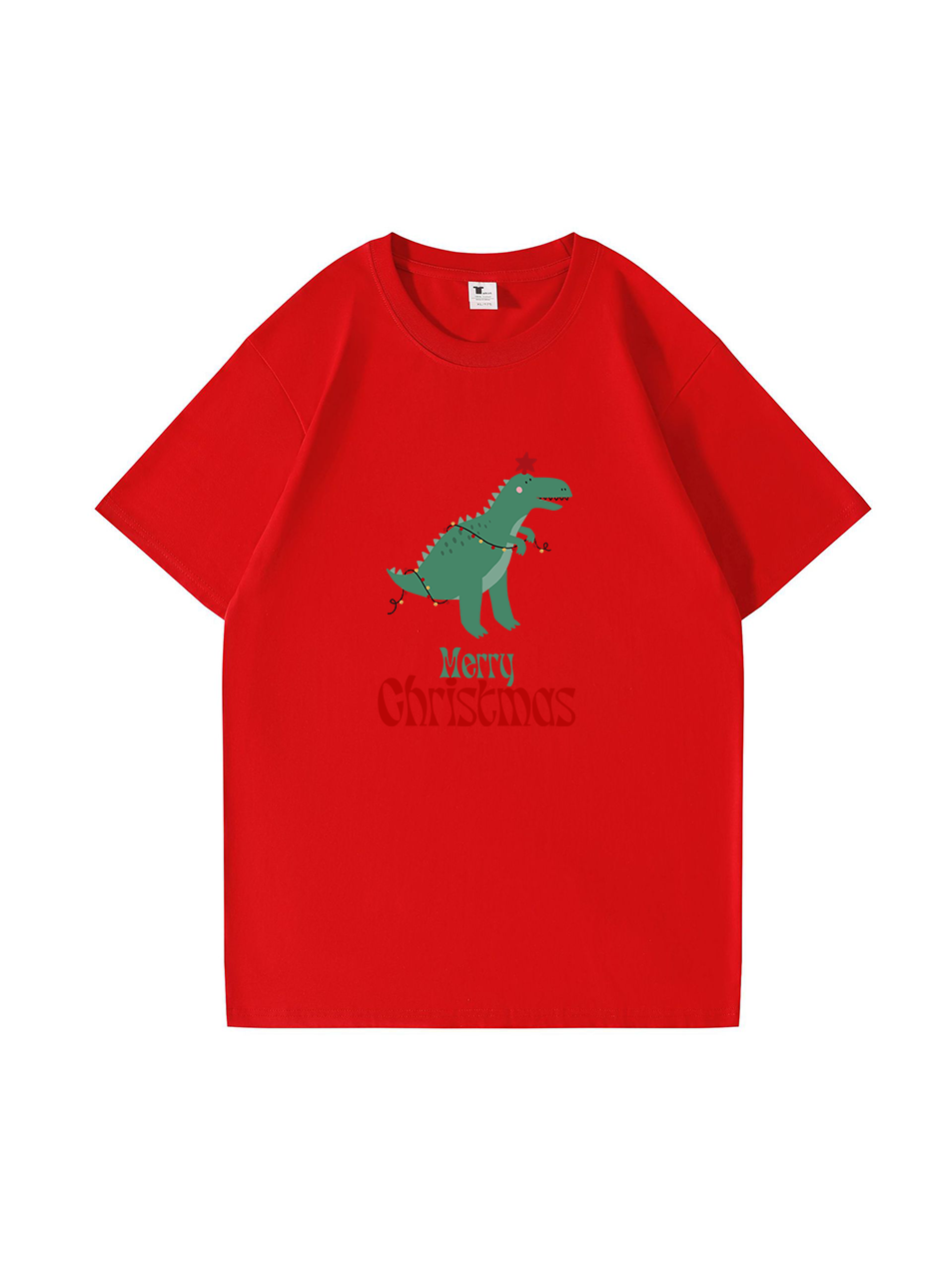 Christmas Dinosaur Printed Cotton T-Shirt 