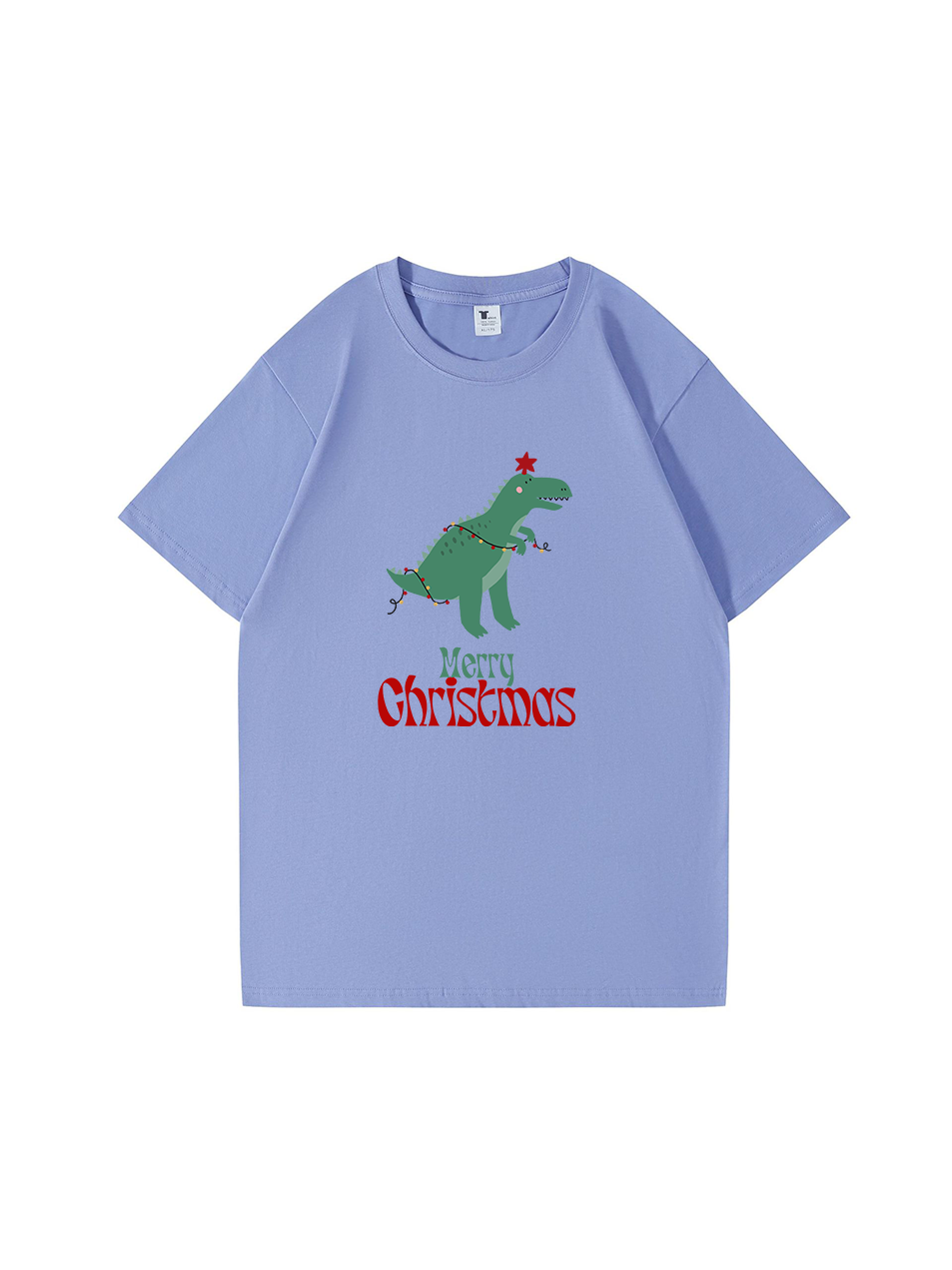 Christmas Dinosaur Printed Cotton T-Shirt 