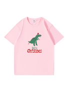 Christmas Dinosaur Printed Cotton T-Shirt 