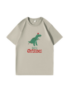 Christmas Dinosaur Printed Cotton T-Shirt